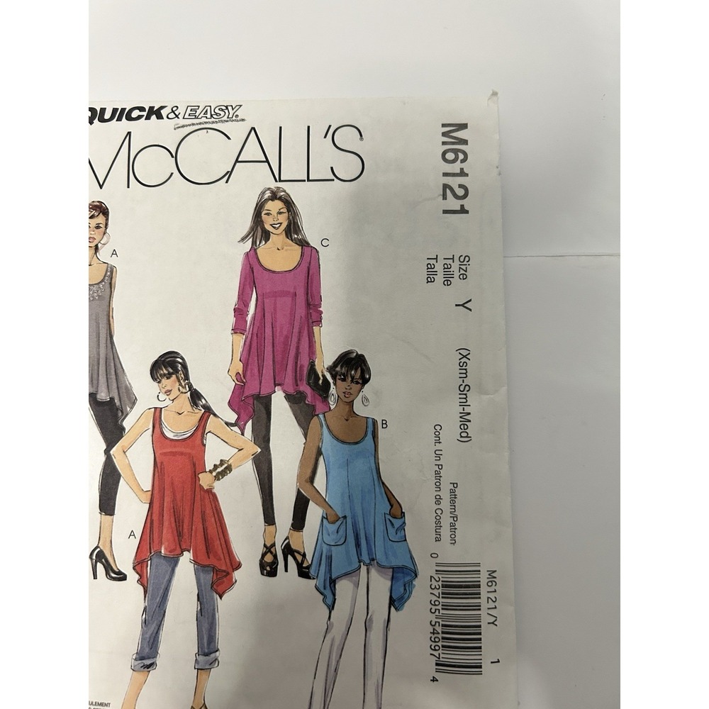 McCall's M6121 Tunic Sewing Pattern Quick & Easy XS–S–M Women's Top Uncut - Picture 2 of 3